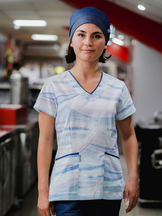 Blusón Sahara Escote V Mujer estampado océano celeste