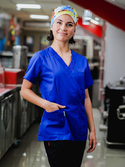 Blusón Escote V Mujer gabardina azulina