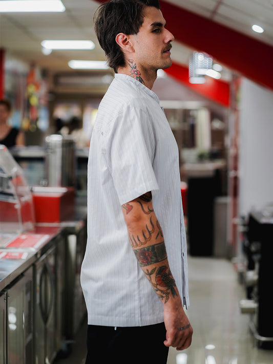 Camisa Coffee listada gris y blanco