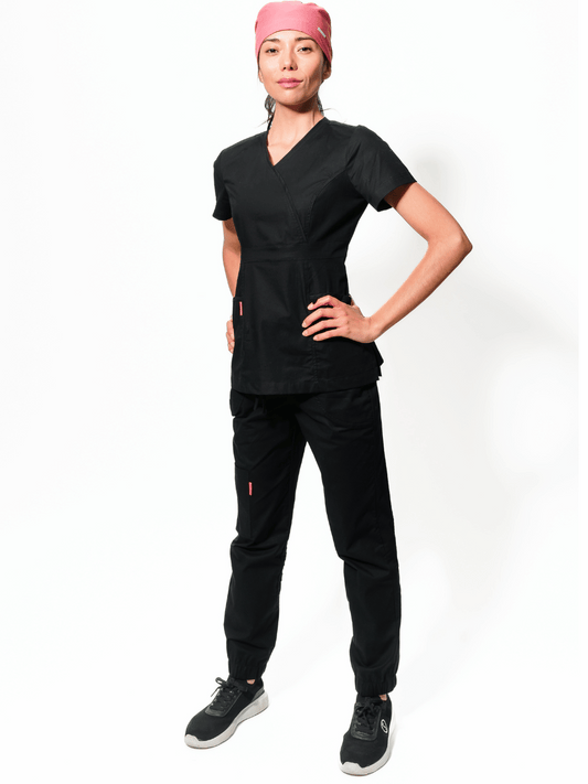 Conjunto CLINIC FIT JOGGER Mujer: blusón-pantalón tela ecofriendly algodón NEGRO
