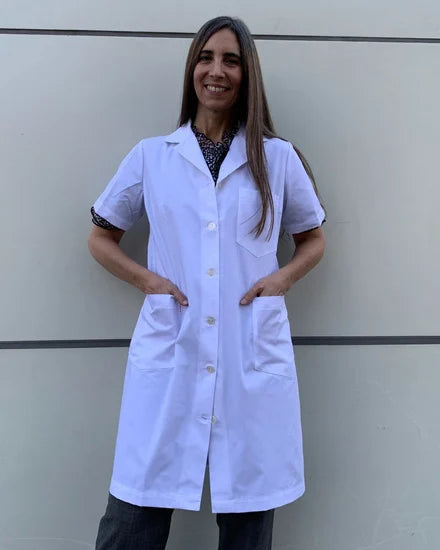 delantal clinico princesa mujer laboratorio largo manga corta blanco poplin  entallado – Julin Serra