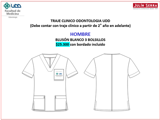 Convenio 2026 ODONTOLOGIA UDD, Conjunto HOMBRE (pregrado 2° a 6° año) bordado