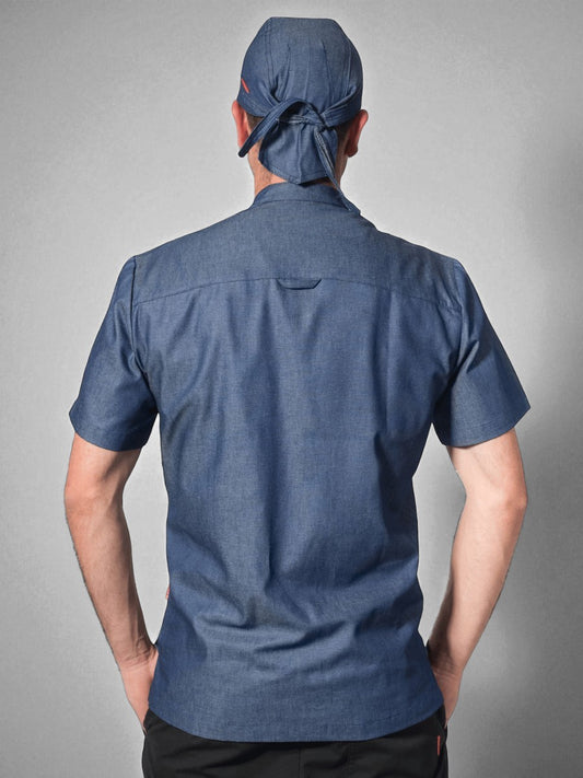 Camisa cocina denim delgado con cuello mao