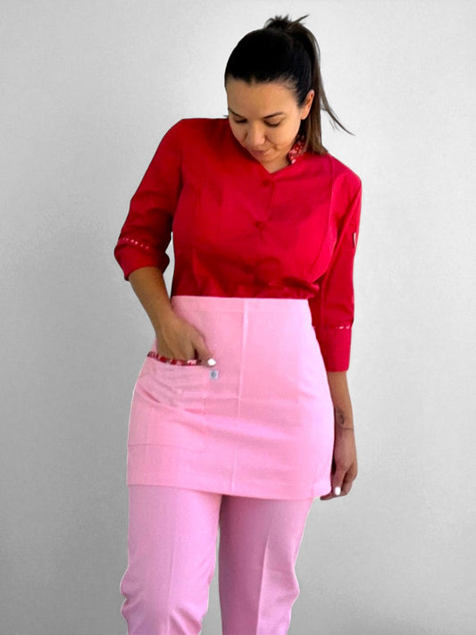 Mandil/Paño Cintura SENA rosado con adornos de flores