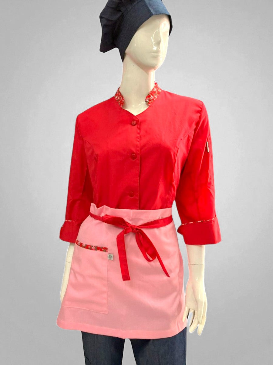 Mandil/Paño Cintura SENA rosado con adornos de flores