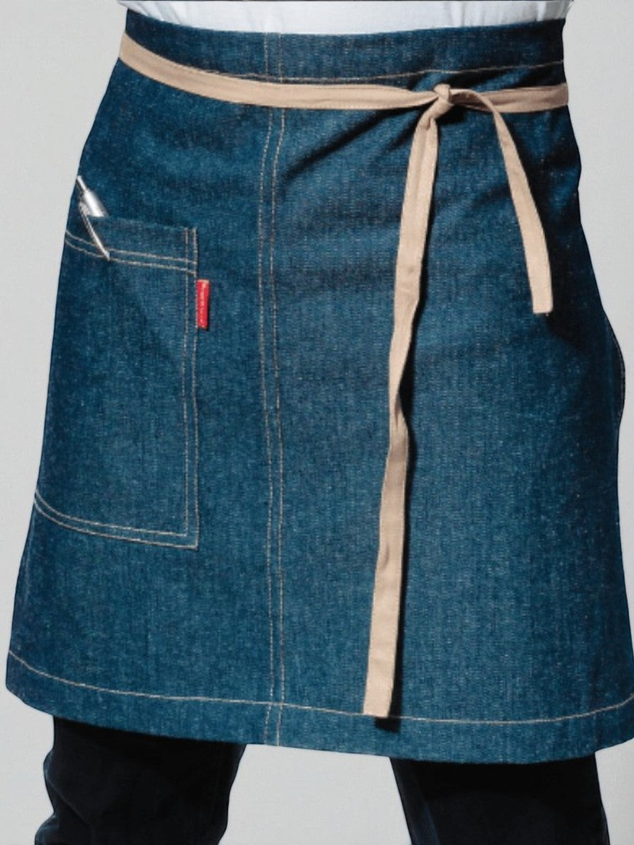 Mandil/Paño City en mezclilla azul con aplicaciones beige