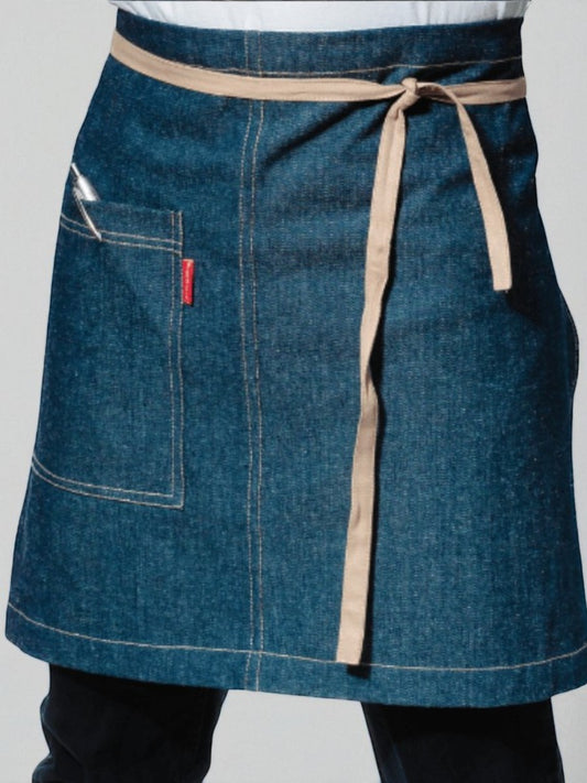 Mandil/Paño City en mezclilla azul con aplicaciones beige