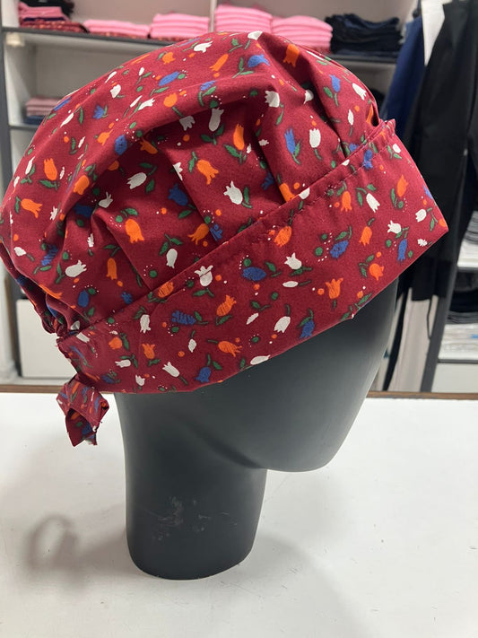 Gorro Magnolia estampado Flores con burdeo (E21)