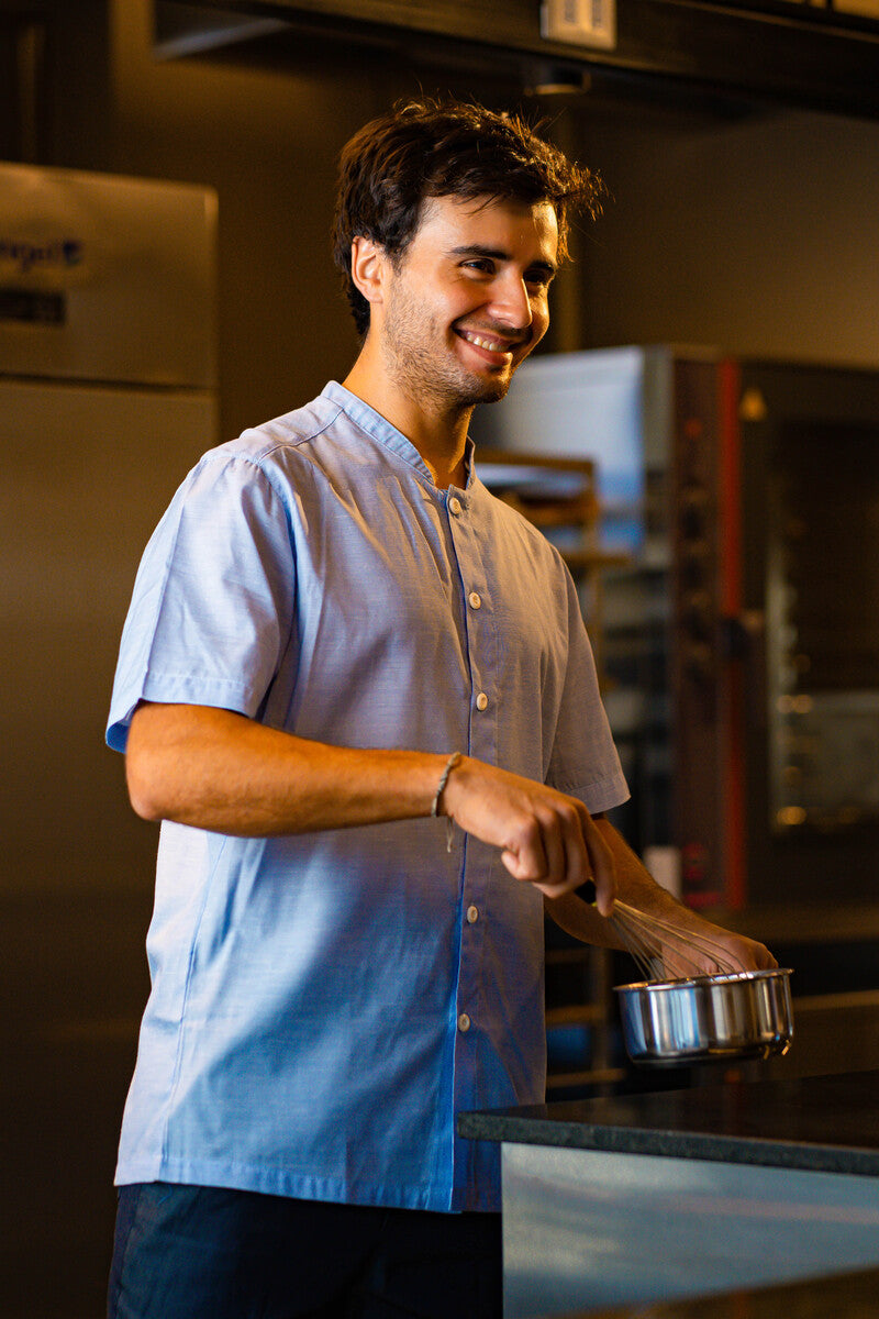 Camisa Coffee tela fantasía celeste