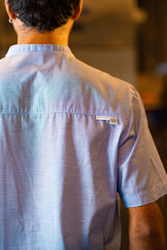 Camisa Coffee tela fantasía celeste