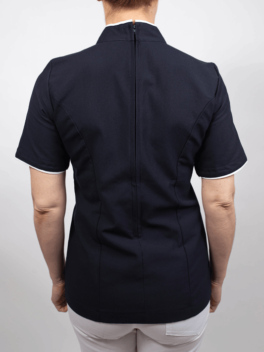 Blusón Cuello alto marino sesgo blanco