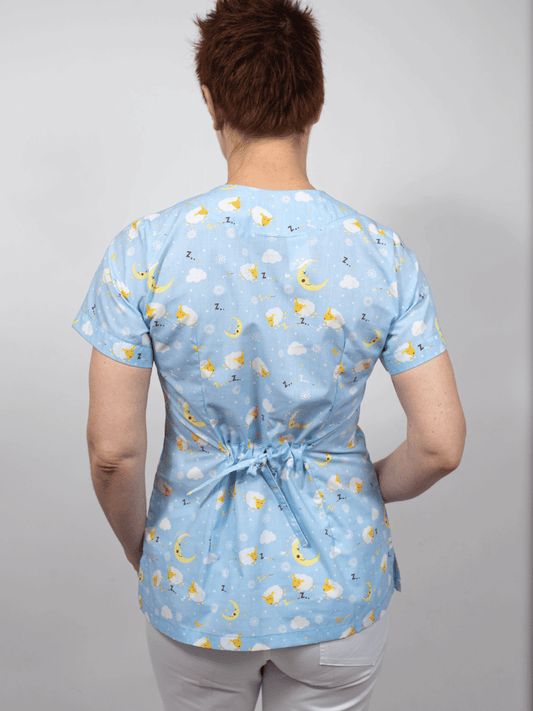 Blusón Canesú Estampado Ovejitas celeste