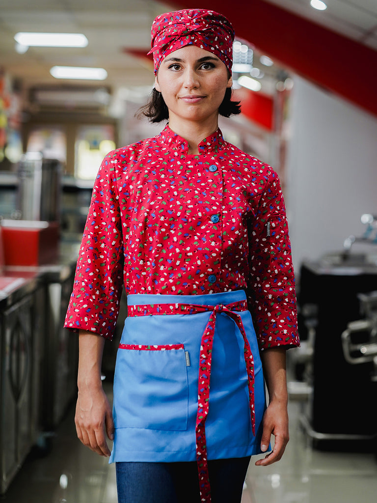 Chaqueta Laura en poly estampado rojo oscuro tulipanes verdes y azules SENA E18