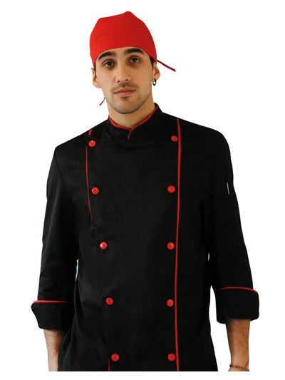 Chaqueta Javier gabardina negra sesgo rojo