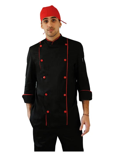 Chaqueta Javier gabardina negra sesgo rojo
