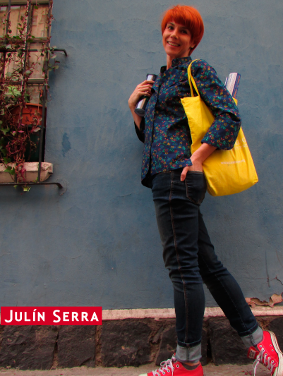 Chaqueta Cruzada Mujer Flores azul