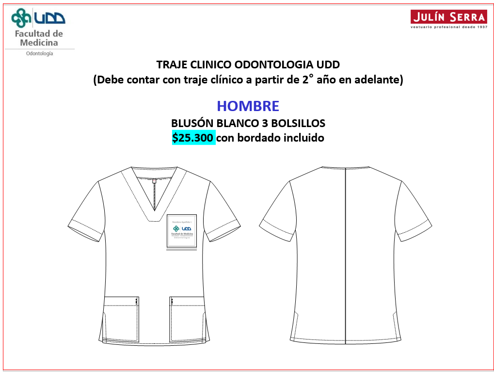 Convenio uniforme HOMBRE Odontología UDD (pregrado 2° a 6° año)