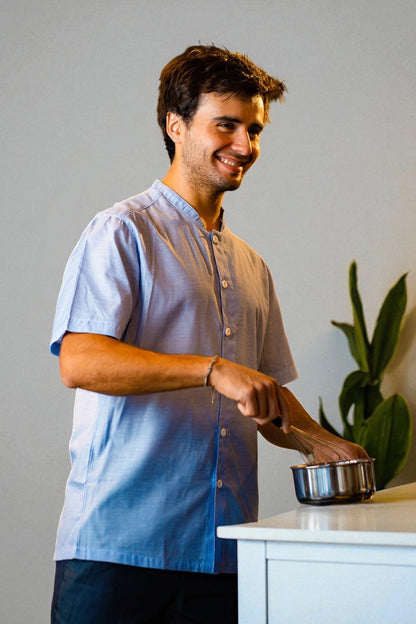 Camisa Coffee tela fantasía celeste