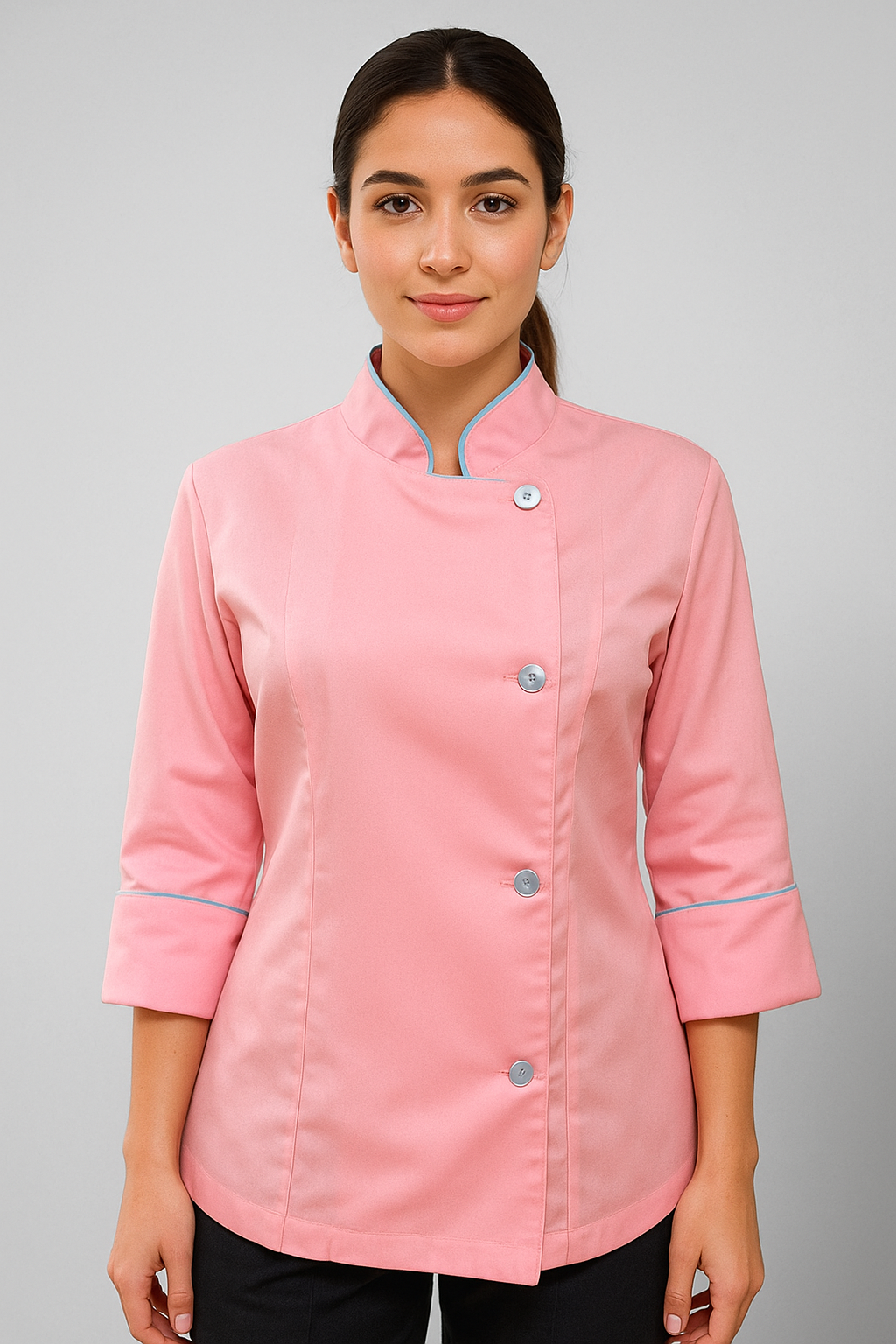 Chaqueta Laura rosada con vivo celeste