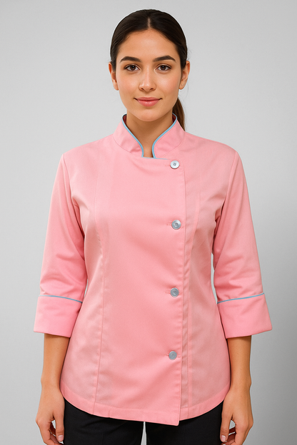 Chaqueta Laura rosada con vivo celeste