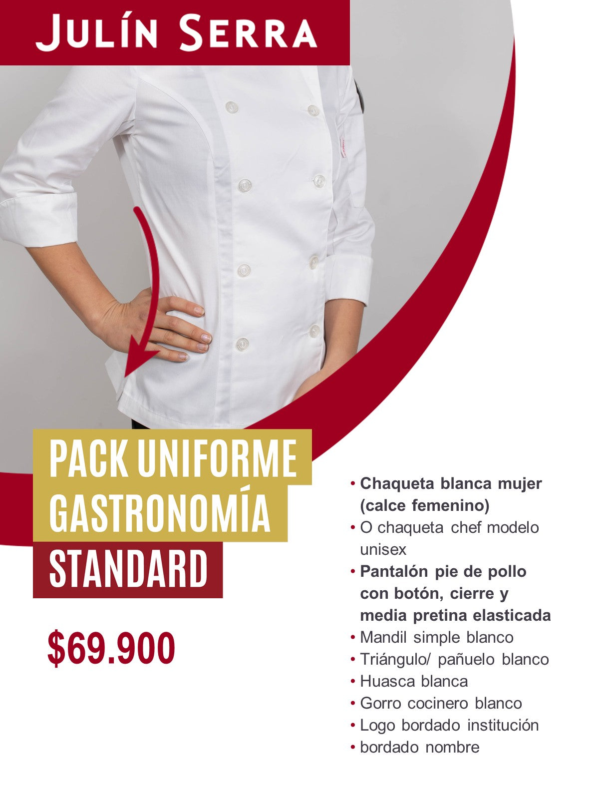 PACK UNIFORME GASTRONOMIA MUJER bordado