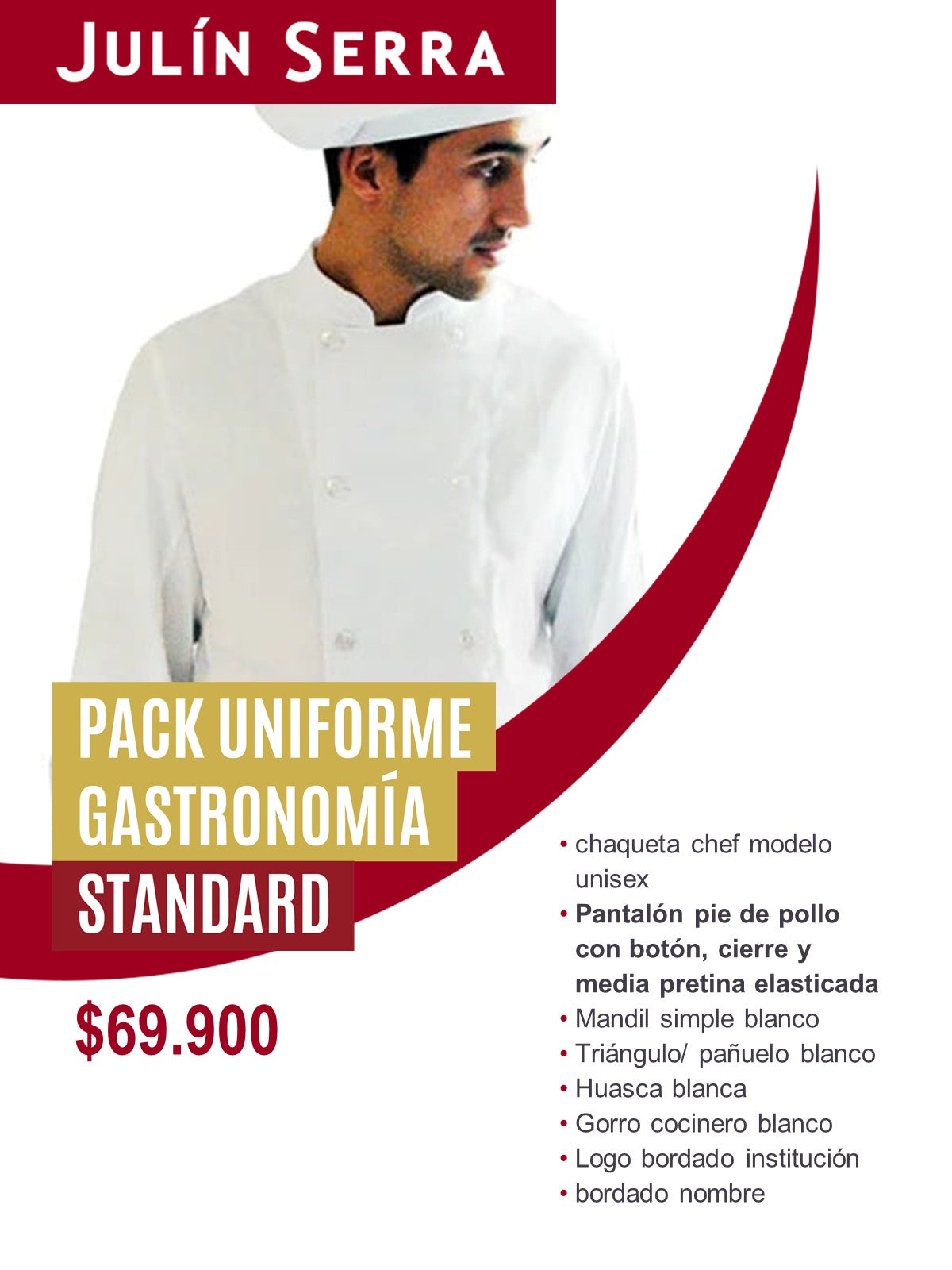 PACK UNIFORME GASTRONOMIA UNISEX bordado