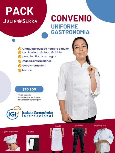 Pack 5 ITEMS Uniforme Completo de Gastronomía IGI Chile