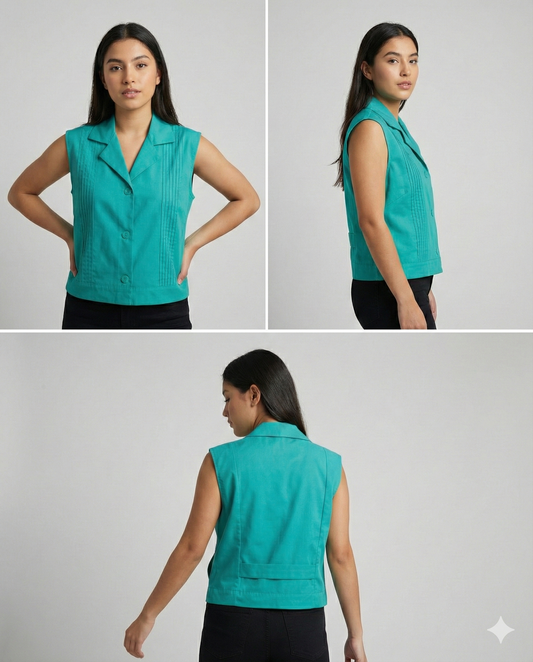 Blusa sin mangas verde turquesa