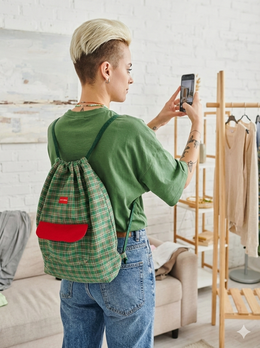 Bolso Mochila Verde Escocés – Edición Artesanal Julin Serra