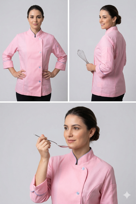 Chaqueta Laura rosada con vivo celeste