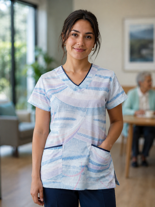 Blusón Sahara Escote V Mujer estampado océano celeste
