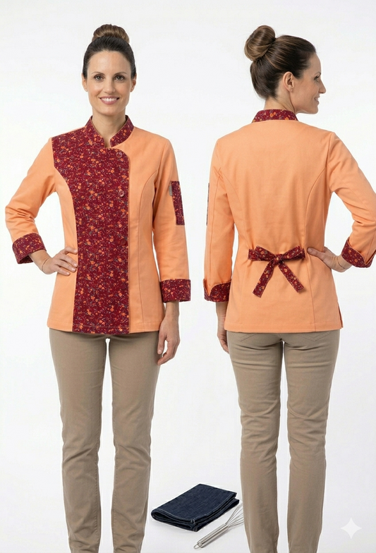 Chaqueta Laura aplicaciones flores color damasco