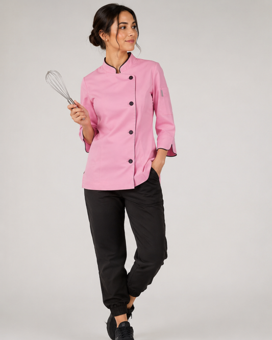 Chaqueta Laura rosada con vivo chocolate