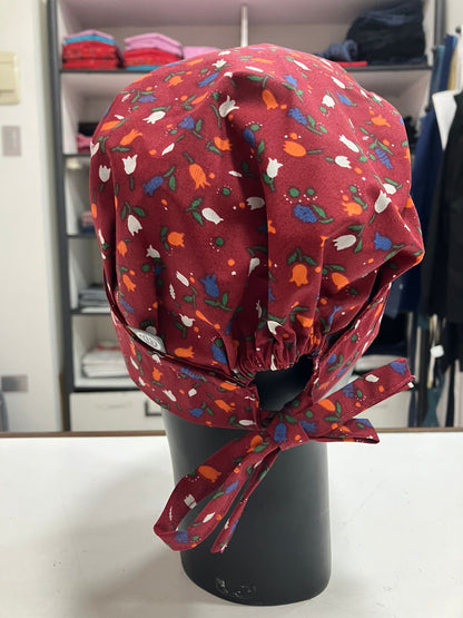 Gorro Magnolia estampado Flores con burdeo (E21)