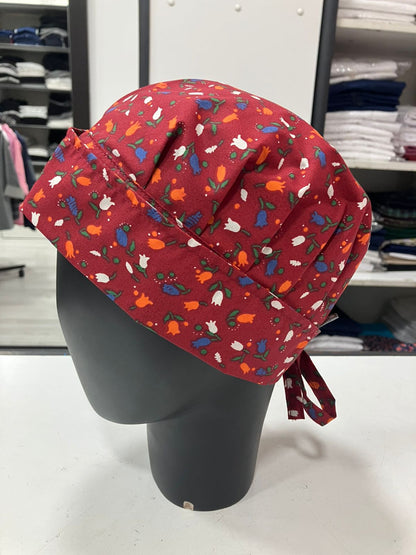 Gorro Magnolia estampado Flores con burdeo (E21)