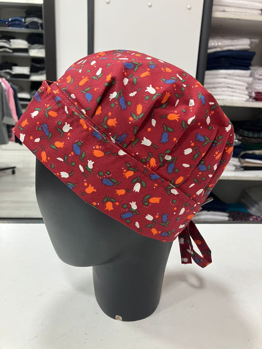 Gorro Magnolia estampado Flores con burdeo (E21)