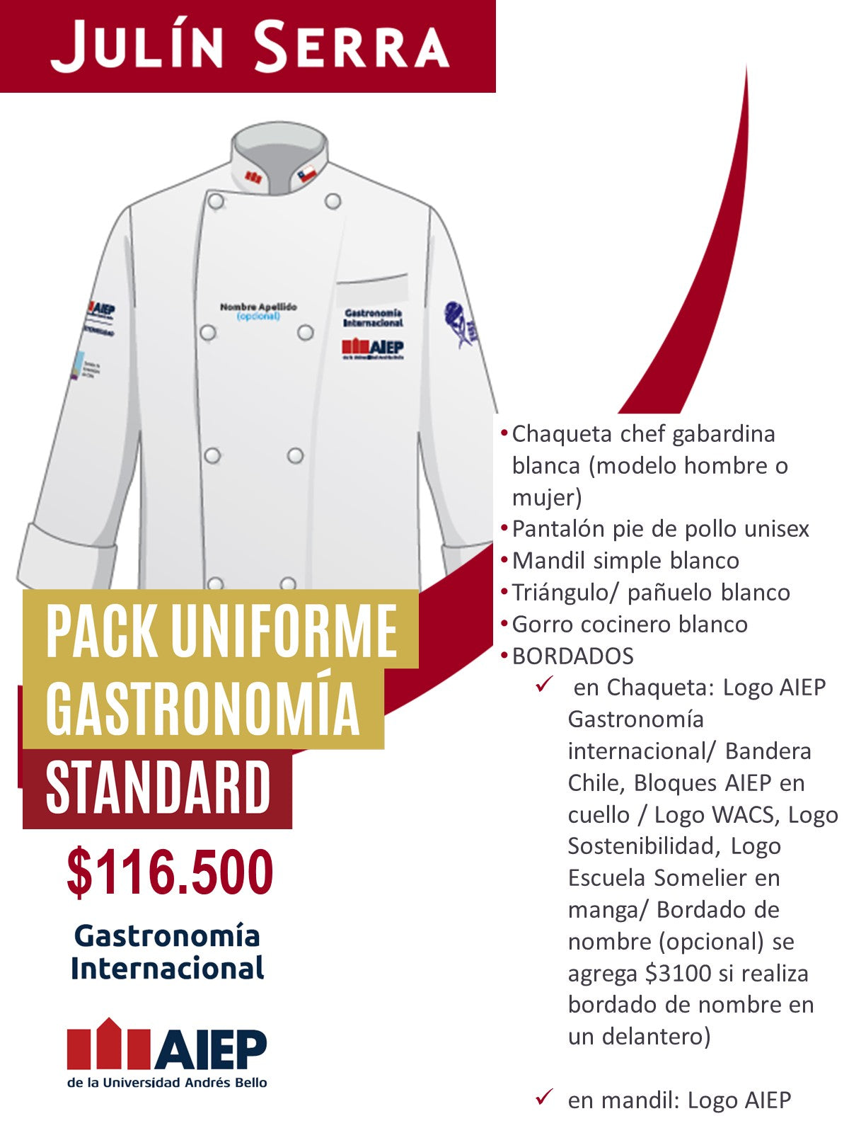 PACK UNIFORME GASTRONOMIA INTERNACIONAL AIEP