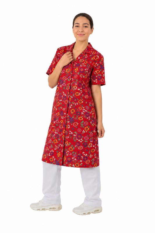 Pintora estampada roja flores colores